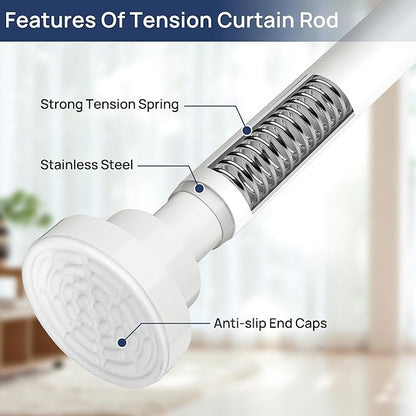 ENJOYBASICS 2 Pack Adjustable Spring Tension Curtain Rods 32 to 78 Inches, Stainless Steel White Shower Rod No Drilling for Window, Bathroom, Closet, Room Divider, 7/8" Diameter