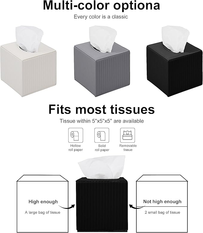 Black Square PU Leather Tissue Box Cover with Magnetic Bottom – Stylish Cube Holder for Napkins, Decorative for Bathroom, Living Room, Office, Car, Nightstand