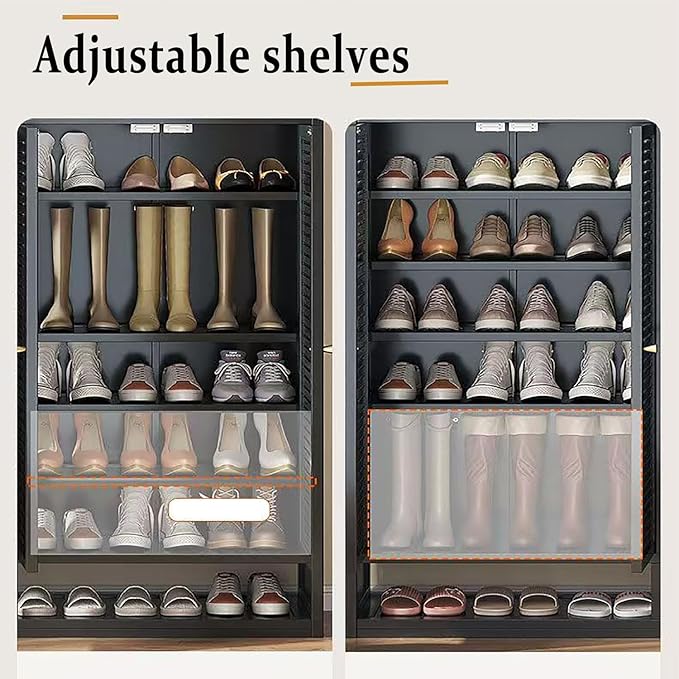 7-Tier Bamboo Shoe Cabinet,Shoe Storage Cabinet with Shelves, Large Shoe Cabinet with Doors,Shoes Rack Organizer for Entryway, Hallway, Living Room