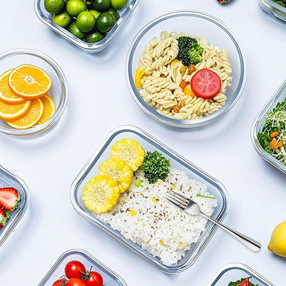 VERONES 12 Packs Glass Food Storage Containers Set, Airtight Glass Lunch Containers, Glass Meal Prep Containers with Lids,Exclusive of BPA, for Microwave, Oven, Freezer & Dishwasher Friendly,White