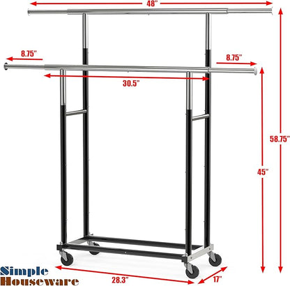 SIMPLE HOUSEWARE Standard Double Rod Garment Rack, Black