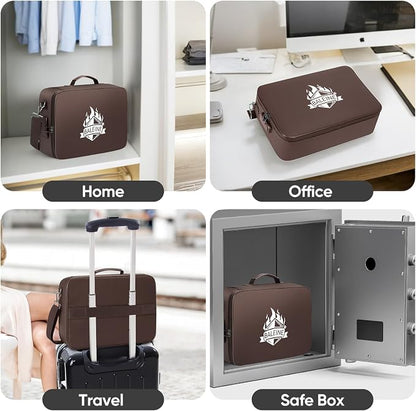 BALEINE Fireproof Document Box with Lock, Portable Fireproof Document Bag Waterproof Fire Proof File Boxes for Documents, File Organizer Box for Important Paperwork (Brown, 15''x11''x4'')