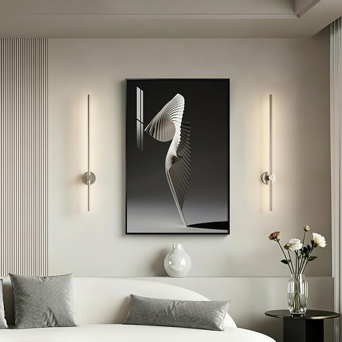 Framed Black and White Abstract Wall Art, Modern Minimalist Sculptural Geometric Prints Paintings for Walls, Contemporary Luxury Elegant Pictures for Living Room Dining Bedroom Wall Decor 24x36 In