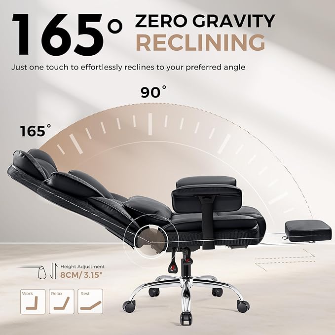 Big and Tall Office Chair - Heavy Duty 400 LBS Executive Chair with Foot Rest, High Back Ergonomic Desk Chair, Padded Wide Seat Gaming Chair, Adjustable Armrests, Black 2 Pack