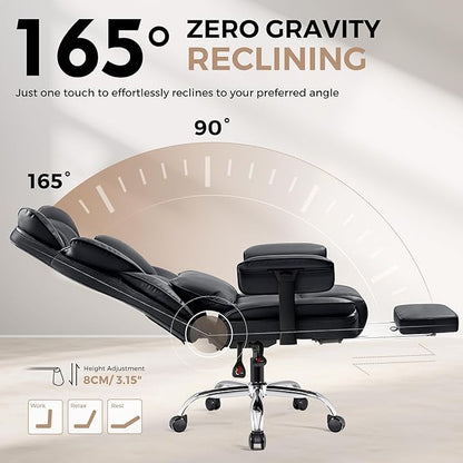 Big and Tall Office Chair - Heavy Duty 400 LBS Executive Chair with Foot Rest, High Back Ergonomic Desk Chair, Padded Wide Seat Gaming Chair, Adjustable Armrests, Black 2 Pack