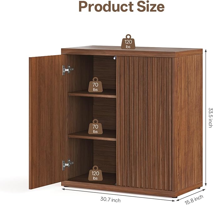 31” Sideboard Cabinet with Storage, Fluted Accent Cabinet with Adjustable Shelves, Modern Wood Credenza Cabinets with Pop-up Doors for Entryway Kitchen Living Room Hallway, Walnut 4pcs