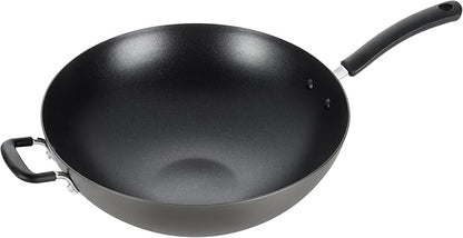 T-Fal Ultimate Hard Anodized Nonstick Wok 14 Inch, Oven Broiler Safe 350F, Non Stick Stir-Fry Pan, Cookware, Pots and Pans, Kitchen, Versatile Deep Frying, Sauté, Braise, Stew, Dishwasher Safe, Black