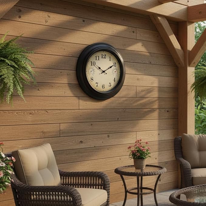 Large Outdoor Clock with Thermometer & Hygrometer – 18 Inch Bronze Vintage Farmhouse Decor Waterproof Wall Clock for Patio, Garden, Pool, Backyard