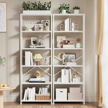 Furologee 6 Tier Book Shelf, Tall Wide Bookshelf, Modern Open Bookcase, Display Shelves Storage Organizer, Shelving Unit for Living Room, Home Office, Bedroom, Kitchen, White