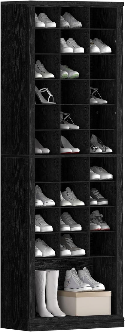 Hzuaneri 11 Tiers Shoe Storage Cabinet, Tall Shoes Cabinet with Cubby, Freestanding Wooden Shoe Organizer, 30-33 Pairs, Shoes Cubby Organizer for Entryway, Bedroom, Black SR02004X