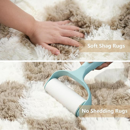 Shag Runner Rug for Bedroom Living Room 3x7 Upgrade Non-Slip Fluffy Soft Bedside Rugs,Beige and White Shaggy Carpet for Livingroom Dorm Home Decor Aesthetic