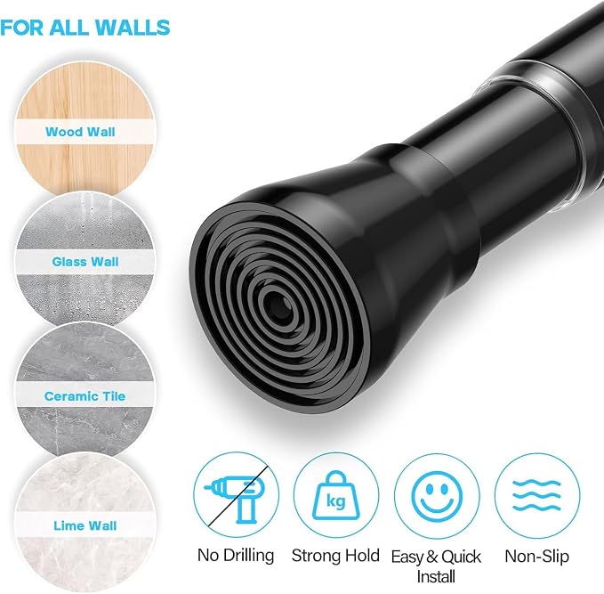 AIZESI Spring Tension Rods Adjustable Tension Curtain Rod Small Tension Rod No Drilling Expandable Spring Loaded Curtain Tension Rod（Black,36" to 63"-2Pcs)
