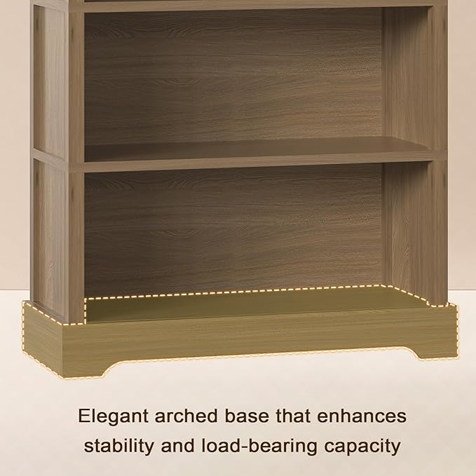 TVU 5-Tier Wooden Bookshelf, 65" Tall Farmhouse Style Open Bookcase, 31.5" W Standing Book Shelf with Storage, Suitable for Study, Living Room, Office, Teak