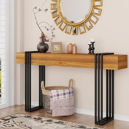 63 Inch Long Console Table, Industrial Sofa Table Behind The Couch Rectangular Entryway Table for Entrance Hallway Living Room, Rustic Brown