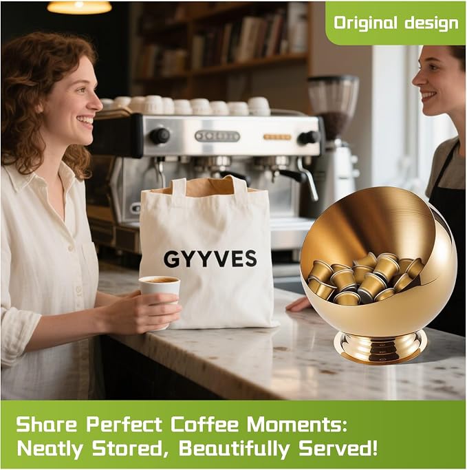 Large Capacity Coffee Pod Holder – Stainless Steel Pod Organizer and Holder | Stylish Coffee Bar Accessories & Countertop Storage (Gold with Base, L)