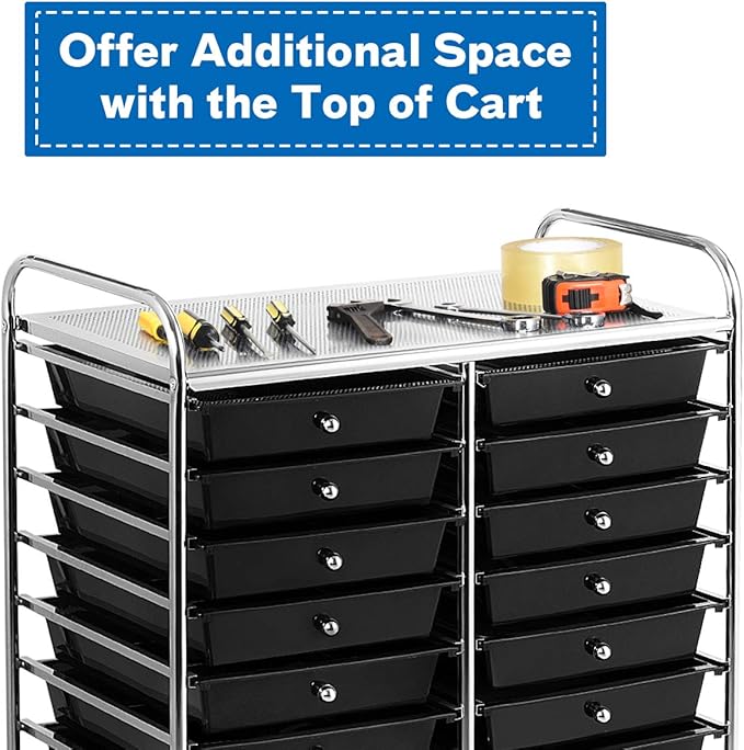 GOFLAME 20-Drawer Rolling Storage Cart, Multifunctional Art Craft Organizer Cart, Mobile Utility Storage Cart with Removable Drawers & Lockable Wheels, Craft Cart for Home Office School, Black