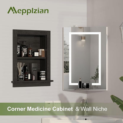 Recessed Medicine Cabinet,14x18 in Wall Bathroom Cabinet with Storage,Bathroom Niche for Shower Wall for Bedroom/Hallway,Black Shower Niche,Wall Niches Insert for Drywall,MDF