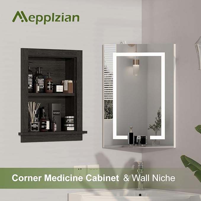 Recessed Medicine Cabinet,14x18 in Wall Bathroom Cabinet with Storage,Bathroom Niche for Shower Wall for Bedroom/Hallway,Black Shower Niche,Wall Niches Insert for Drywall,MDF