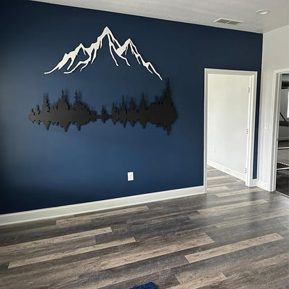 Wita Home Mountain and Forest Metal Wall Art, Wall Mounted Home Decor, Pine Trees and Mountain Wall Art for Living Room, Bedroom or Office, Large Outdoor Wall Decor, Nature Christmas Decor (White, 110x73 inches)