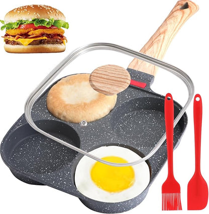 4-Cup Egg Pan, Premium Egg Pans Nonstick, Omelette Pan with Lid , Healthy Egg Frying Pan for Breakfast, Egg Sandwich, Hamburger, Pancake, Egg Skillet Suitable for Gas Stove & Induction Cookware