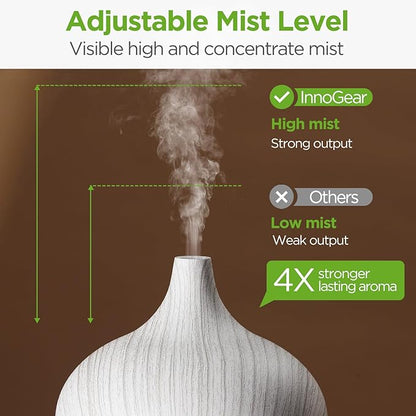 InnoGear Aromatherapy Diffuser & 10 Essential Oils Set, 400ml Diffuser Ultrasonic Diffusers for Home Cool Mist Humidifier with 4 Timers 7 Colors Light Waterless Auto Off, White Grey