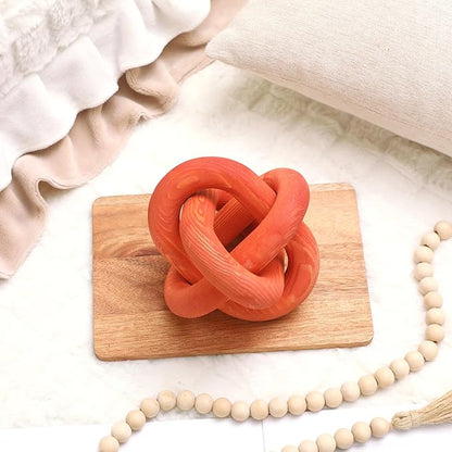 3 Link Wood Knot Decor Rustic Home Décor Accents Hand Carved Coffee Table Decoration, Boho Chain Link Decoration, Modern Shelf, Rustic Objects for Home Living Room Bedroom(Orange)