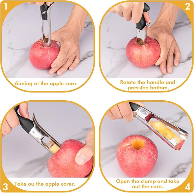 Apple Corer, Premium Stainless Steel Apple Corer Tool,Sturdy Ergonomic Handle, Easy to Use and Clean, Durable,Remover for Pears, Bell Peppers, Fuji, Honeycrisp, Pink Lady Apples (black)