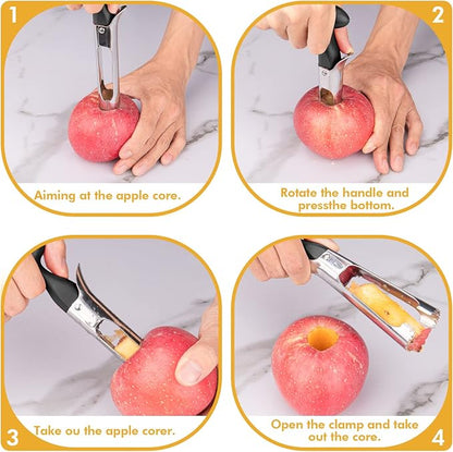 Apple Corer, Premium Stainless Steel Apple Corer Tool,Sturdy Ergonomic Handle, Easy to Use and Clean, Durable,Remover for Pears, Bell Peppers, Fuji, Honeycrisp, Pink Lady Apples (black)