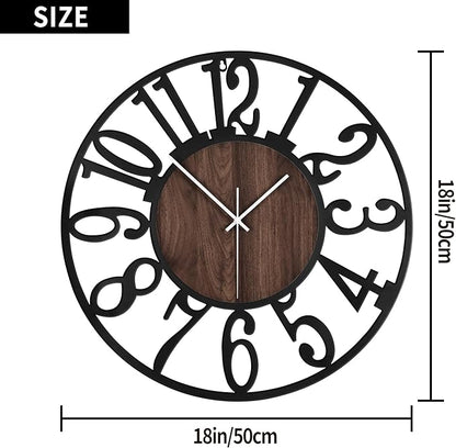1st owned Large Wall Clock for Living Room Decor- 20" Decorative Antique Silent Non Ticking,Battery Operated,Black Metal,Wood Clocks for Farmhouse,Dining Room,Bedroom,Kitchen - Arabic Numerals
