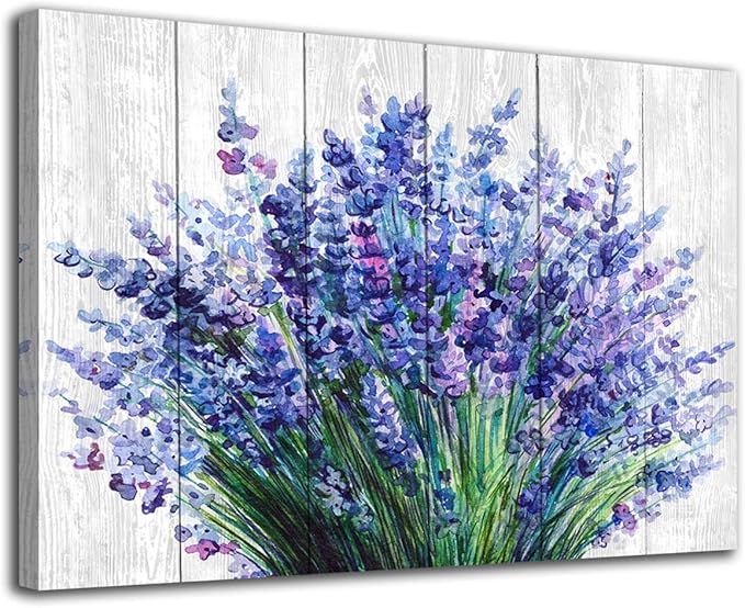 Lavender Wall Art Blue Flowers Watercolor Painting Canvas Picture for Bathroom Bedroom Wall Decor Modern Blossom Canvas Art for Living Room Office Home Decoration 20" x 28"