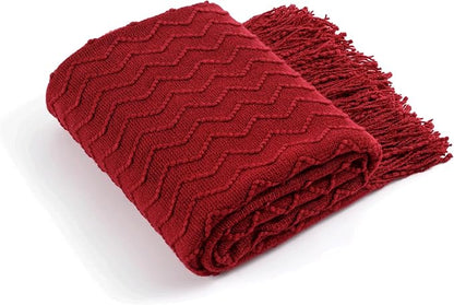 BATTILO HOME Christmas Red Throw Blanket for Couch, Textured Soft Burgundy Throw Blankets, Decorative Knitted Red Blanket for Sofa Bed Living Room, 50"x60"