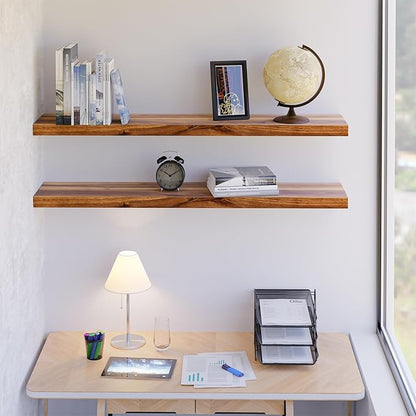 BATODA Set of 2 36" Wood Floating Shelves Wall Mounted – Rustic Farmhouse Wooden Wall Storage Shelf for Bedroom, Kitchen, Home Décor - Brackets and Shelving Hardware Included (Acacia, 36inch)