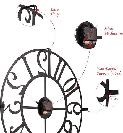 muyika Large Metal Wall Clock | 20 inch Size Silent Battery Operated Large Size Analog Black Wall Clocks | Modern Wall Decor for Living Room Bedroom Kitchen Home Office