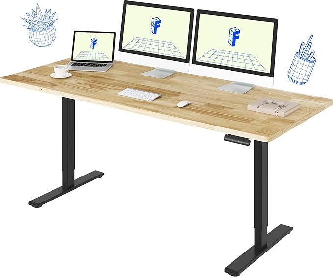 FLEXISPOT E3 Solid Wood Dual Motor 71 x 30 Electric Standing Desk Sit Stand Desk, Holds 220 lbs, Adjustable Height w/Memory Presets, Butcher Block Rubberwood Desktop & Black Frame, Ships in 2 Boxes