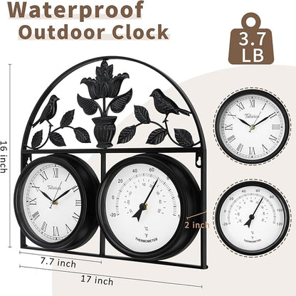 17Inch Large Outdoor Clock,Waterproof Wall Clock with Thermometer,Weatherproof Non-Ticking Quartz Battery Operated Decor Clock for Patio,Garden,Pool,Porch,House Warming Gifts