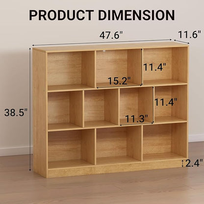 10-Cube Wooden Bookshelf with Base,3-Tier Freestanding Open Storage Organizer,Multi-Functional Bookcase for Living Room,Bedroom,Study and Office (Oak, 10-Cube)