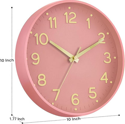 Roymnie Silent Wall Clocks Battery Operated 10 Inch-Modern Non Ticking Analog Clock Decorative for Kitchen Office Bathroom Bedroom(Pink Gold)