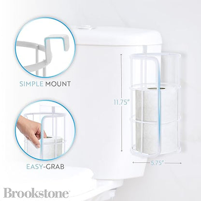 BROOKSTONE Over The Toilet Paper Holder Reserve, Metal Bathroom Toilet Paper Storage That Fits Any Size Rolls, Matte White