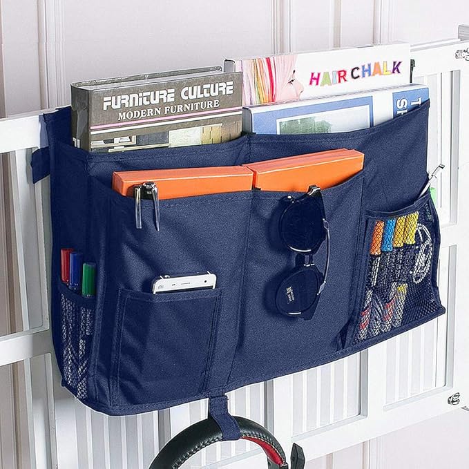 Sugaroom Bedside Organizer - Caddy Storage Bunk Bed to College Dorm & Hospital Rails, Blue