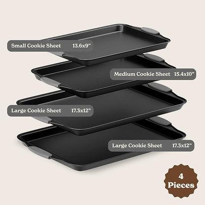 Country Kitchen Nonstick Stackable Bakeware Set - Heavy Duty, Durable, Easy Release Baking Set, Grey, 4 Pcs