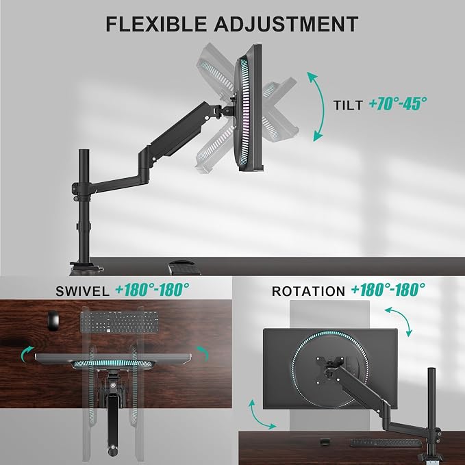 WALI Single Monitor Arm 13-33 Inch, Single Monitor Mount, Vesa Desk Mount up to 19.8lbs Single Monitor Stand with Clamp, VESA 75x75mm or 100x100mm Compatibility(GSDM001), Black