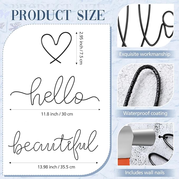 Hicarer Hello Gorgeous Metal Wall Art Decor Minimalist Decoration Metal Hello Gorgeous Decorative Sign for Living Room Office Bedroom Hotel Home Wall Decoration (Black,Lovely Style)