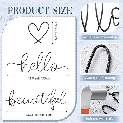 Hicarer Hello Gorgeous Metal Wall Art Decor Minimalist Decoration Metal Hello Gorgeous Decorative Sign for Living Room Office Bedroom Hotel Home Wall Decoration (Black,Lovely Style)