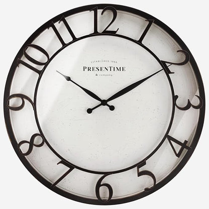 Presentime & Co 21" Farmhouse Series Wall Clock,Vintage Style, Retro Clock, Raised 3D Arabic Numeral, Oil Rubbed Bronze Finish. Wall Décor for Living Room and entryway.