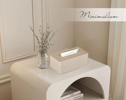 GOLRANLYE Tissue Box Cover Rectangular 9.8"(L) x 5.3"(W) x 4.3"(H) Refined Modern PU Leather Facial Tissue Dispenser Box Holder for Dresser Bathroom Decorative (Beige)