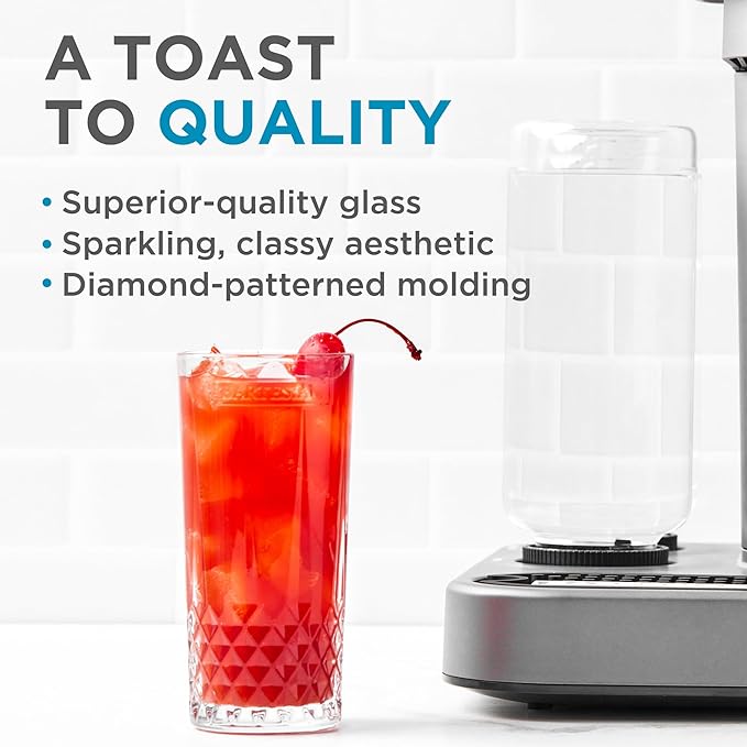 Bartesian Diamond Etched Highball Glasses - 10.5 Oz Tall High Ball Collins Glass Set for Mixed Cocktails & Mocktails - Classy Home Bar Mixing Glassware with Luxurious Gift Packaging - Set of 2