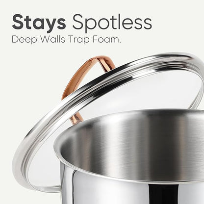 CAROTE 6 Qt Tri-Ply Stainless Steel Stockpot, Non-Toxic Stock Pot with Lid, Soup Pot for Pasta, Even Heating, Oven Safe, Induction, Ceramic and Gas Cooktops Compatible, Sliver