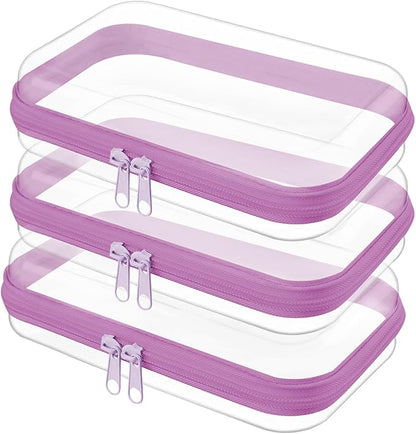 Topfinder Clear Hard Shell Zipper Case,Clear Toy Storage Pouch,Waterproof Transparent Organizer Comestic Case for Travel, Office, Home(Purple, 3*S)