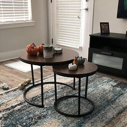 Garden 4 you Nesting Coffee Table Rustic Brown 2 Sets for Small Place Engineered Wood Sofa End Side Table for Living Room Cabin Bed Room Dining Room
