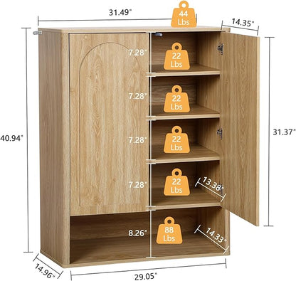Shoe Cabinet, 5 Tier Wooden Shoe Storage Organizer Cabinet with Adjustable Shelves, Shoes Rack Accent Cabinet for Entryway Hallway Living Room, Natural